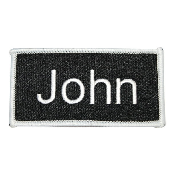 JON  NEW EMBROIDERED  SEW IRON ON NAME PATCH BLUE ON WHITE 